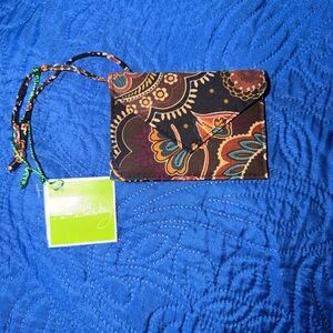 Vera Bradley Brown Multi Paisley Card Wallet with Wrist Strap